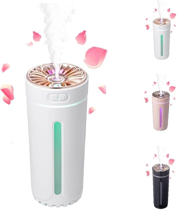 Wireless Air Humidifier Colorful lights , Changeable Color Aromatherapy Humidifier 800mAh Rechargeable Cool Mist Maker For Car 1 Pc(White)