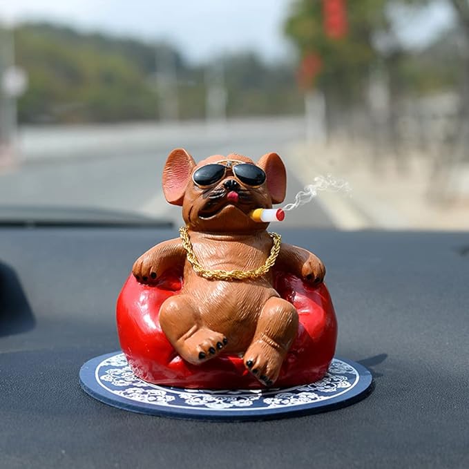 Car Interior Accessories Ornaments Sitting Bull Dog Car Decoration 1 Pc (Brown)