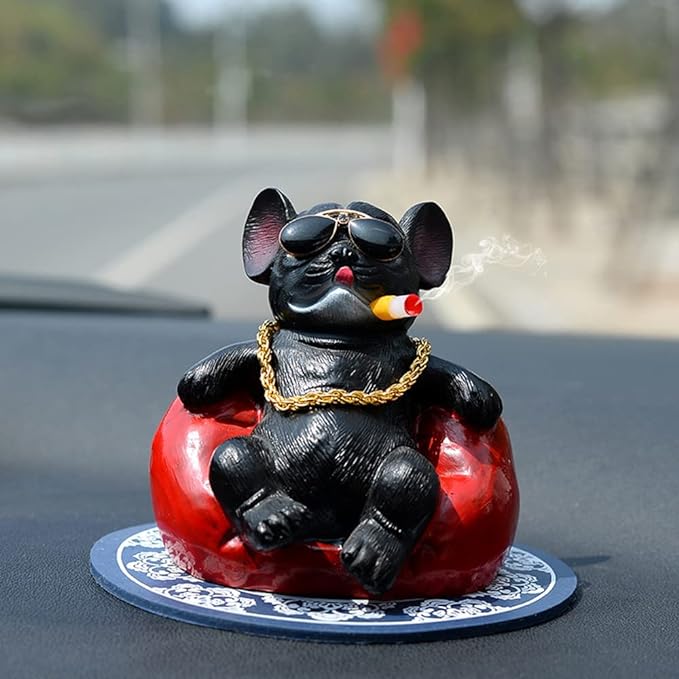 Car Interior Accessories Ornaments Sitting Bull Dog Car Decoration 1 Pc (Black)