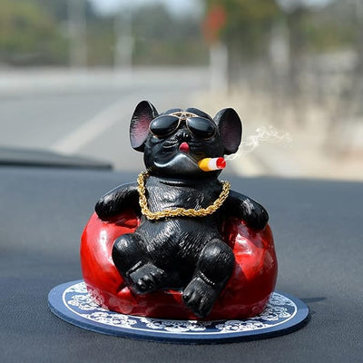 Car Interior Accessories Ornaments Sitting Bull Dog Car Decoration 1 Pc (Black)