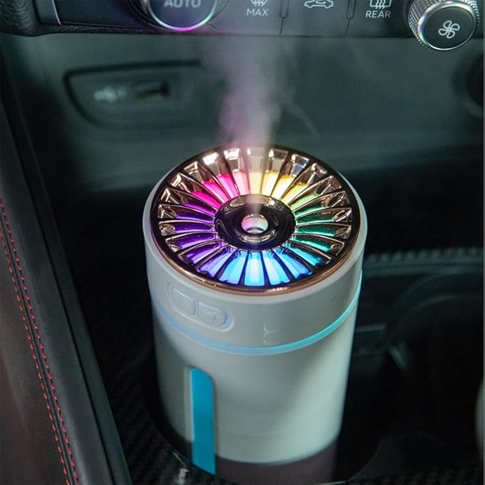 Wireless Air Humidifier Colorful lights , Changeable Color Aromatherapy Humidifier 800mAh Rechargeable Cool Mist Maker For Car 1 Pc(White)