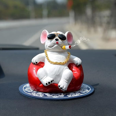 Car Interior Accessories Ornaments Sitting Bull Dog Car Decoration 1 Pc (White)