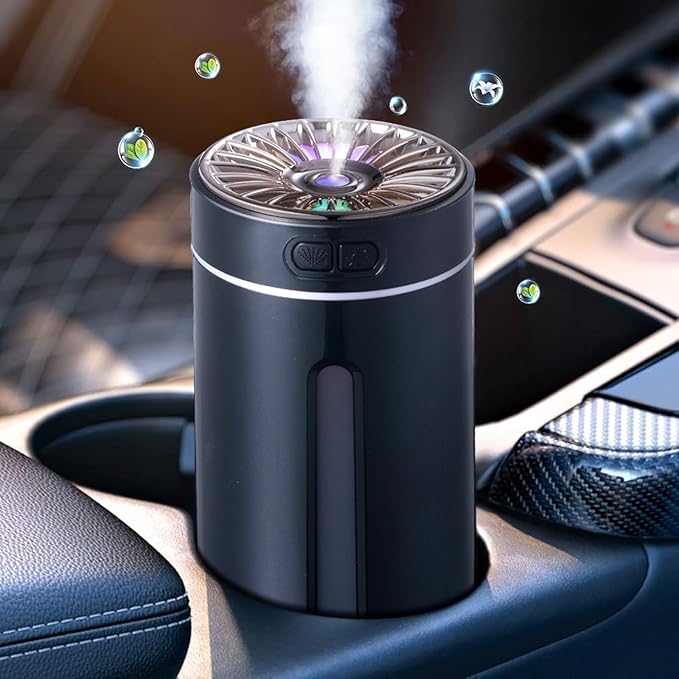 Wireless Air Humidifier Colorful lights , Changeable Color Aromatherapy Humidifier 800mAh Rechargeable Cool Mist Maker For Car 1 Pc(Black)