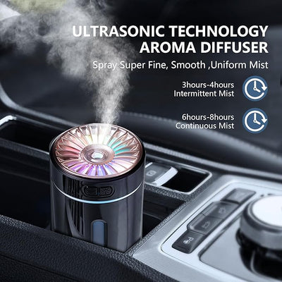 Wireless Air Humidifier Colorful lights , Changeable Color Aromatherapy Humidifier 800mAh Rechargeable Cool Mist Maker For Car 1 Pc(Black)