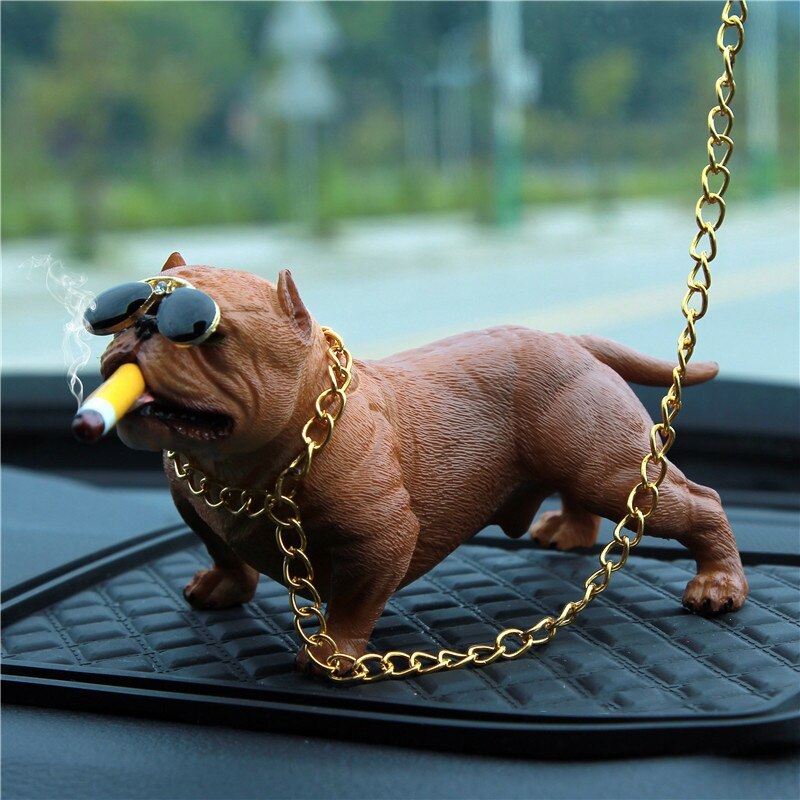 Car Interior Accessories Ornaments Smoking Bull Dog Car Decoration 1 Pc (Brown)