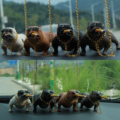 Car Interior Accessories Ornaments Smoking Bull Dog Car Decoration 1 Pc (White)