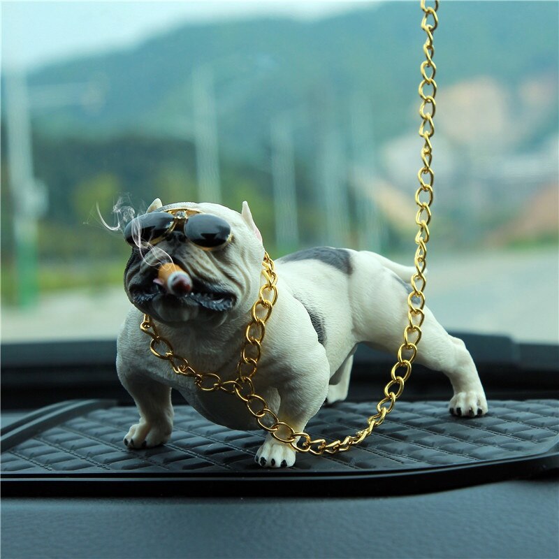 Car Interior Accessories Ornaments Smoking Bull Dog Car Decoration 1 Pc (White)