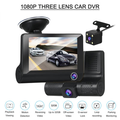 3 Camera DVR FHD 1080p Resolution With LED Screen 170 Degree Rotational DVR Dashboard Camera  For Car 1 Pc