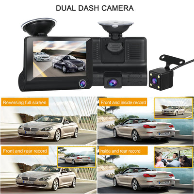 3 Camera DVR FHD 1080p Resolution With LED Screen 170 Degree Rotational DVR Dashboard Camera  For Car 1 Pc