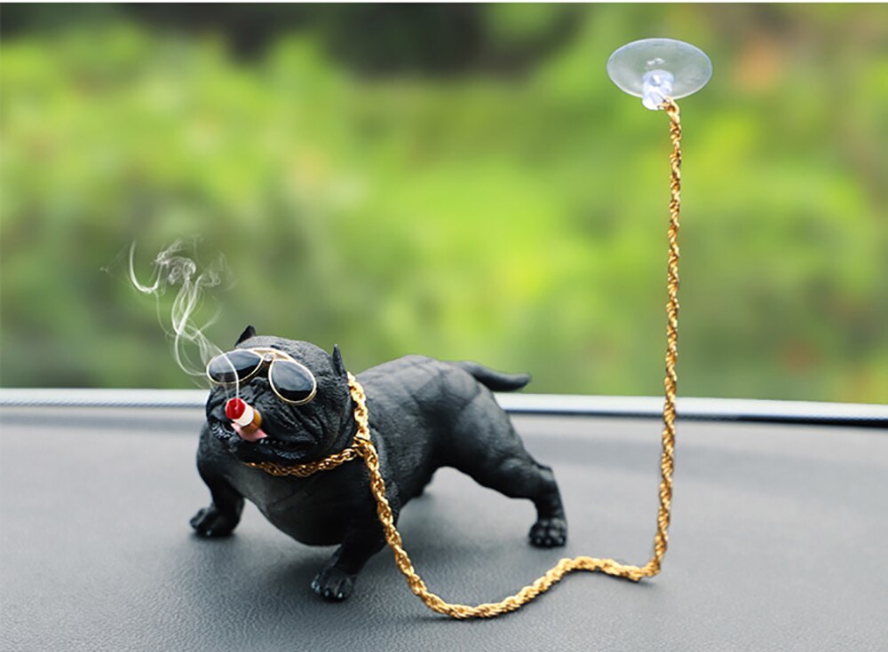 Car Interior Accessories Ornaments Smoking Bull Dog Car Decoration 1 Pc (Black)