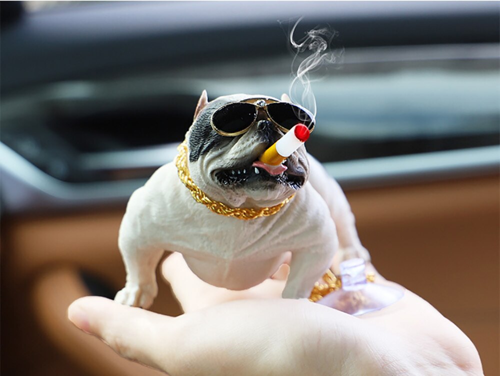 Car Interior Accessories Ornaments Smoking Bull Dog Car Decoration 1 Pc (White)