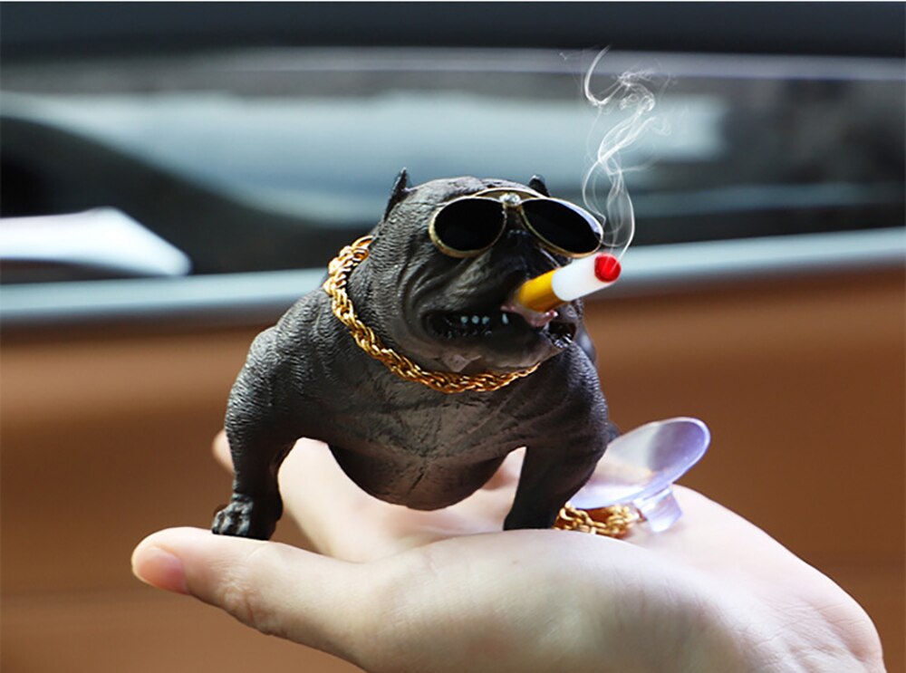 Car Interior Accessories Ornaments Smoking Bull Dog Car Decoration 1 Pc (Black)