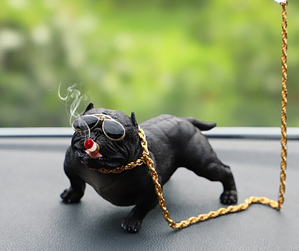 Car Interior Accessories Ornaments Smoking Bull Dog Car Decoration 1 Pc (Black)