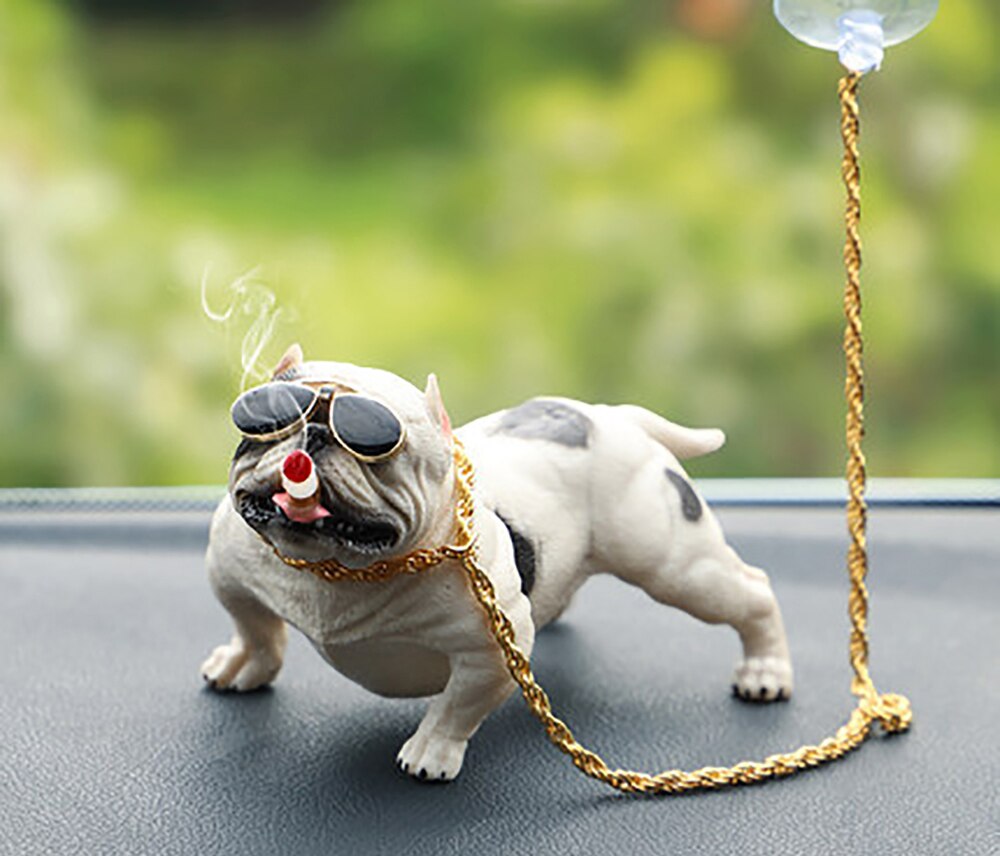 Car Interior Accessories Ornaments Smoking Bull Dog Car Decoration 1 Pc (White)