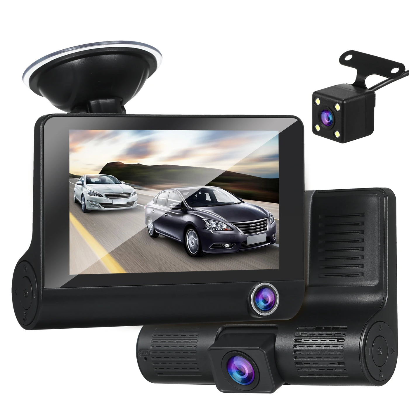 3 Camera DVR FHD 1080p Resolution With LED Screen 170 Degree Rotational DVR Dashboard Camera  For Car 1 Pc