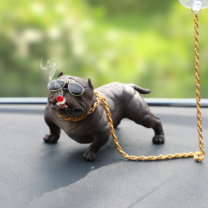 Car Interior Accessories Ornaments Smoking Bull Dog Car Decoration 1 Pc (Dark Brown)