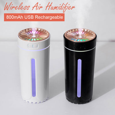 Wireless Air Humidifier Colorful lights , Changeable Color Aromatherapy Humidifier 800mAh Rechargeable Cool Mist Maker For Car 1 Pc(Black)