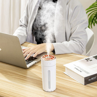 Wireless Air Humidifier Colorful lights , Changeable Color Aromatherapy Humidifier 800mAh Rechargeable Cool Mist Maker For Car 1 Pc(White)