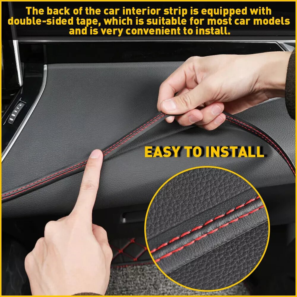 Red Stiching Leather Car Dashboard Line Strip Sticker For All Car 1 Pc